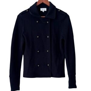 Foxcroft  dark navy bronze button cadet military cropped cotton jacket sweater M